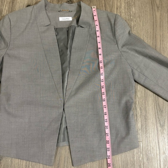 Calvin Klein Women’s Gray Asymmetrical Open Front Blazer Size 14 Career Stretch - Picture 9 of 15